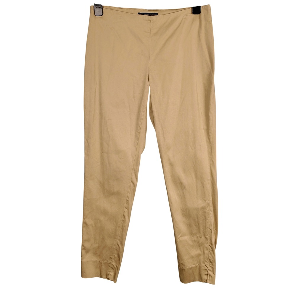 Brooks Brothers Womens SZ 4 Side Zip Ankle Pants Tan Cotton Stretch Old Money